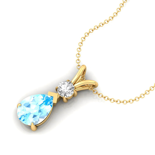 14K White/Yellow/Rose Gold Prong Set Diamond & Pear Cut Natural Aquamarine Teardrop Pendant Necklace Solitaire Charm Pendant ODM