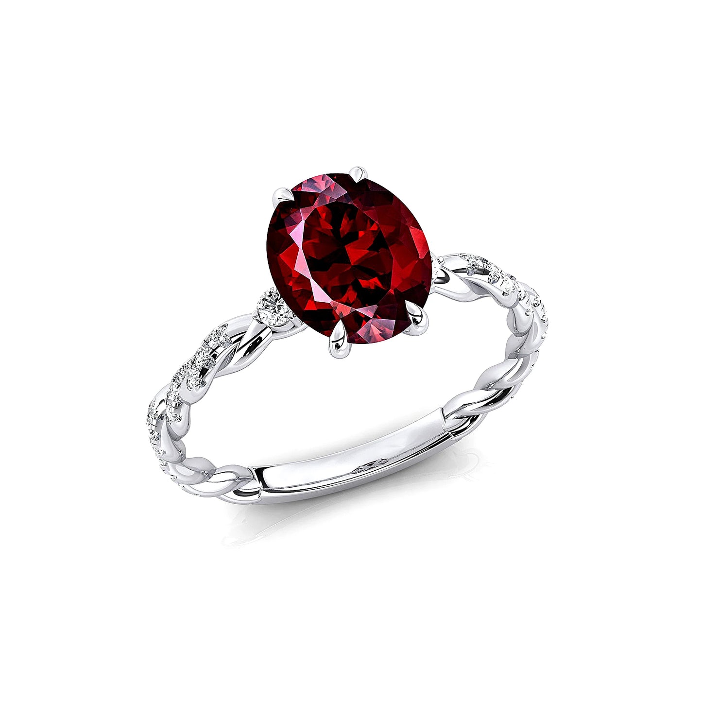 18k Solid Gold Halo Solitaire Rings Natural Garnet Gemstone Real White Diamond Fine Engagement Wedding Ring Rhodium