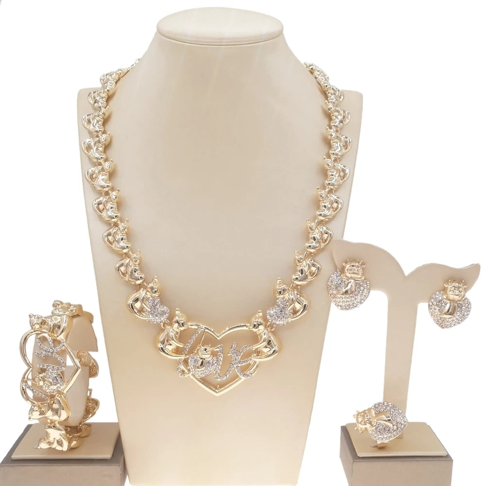 Zhuerrui Gold Plated 18K XOXO I Love You Ladies Lovely Fashion Accessories Set X0187