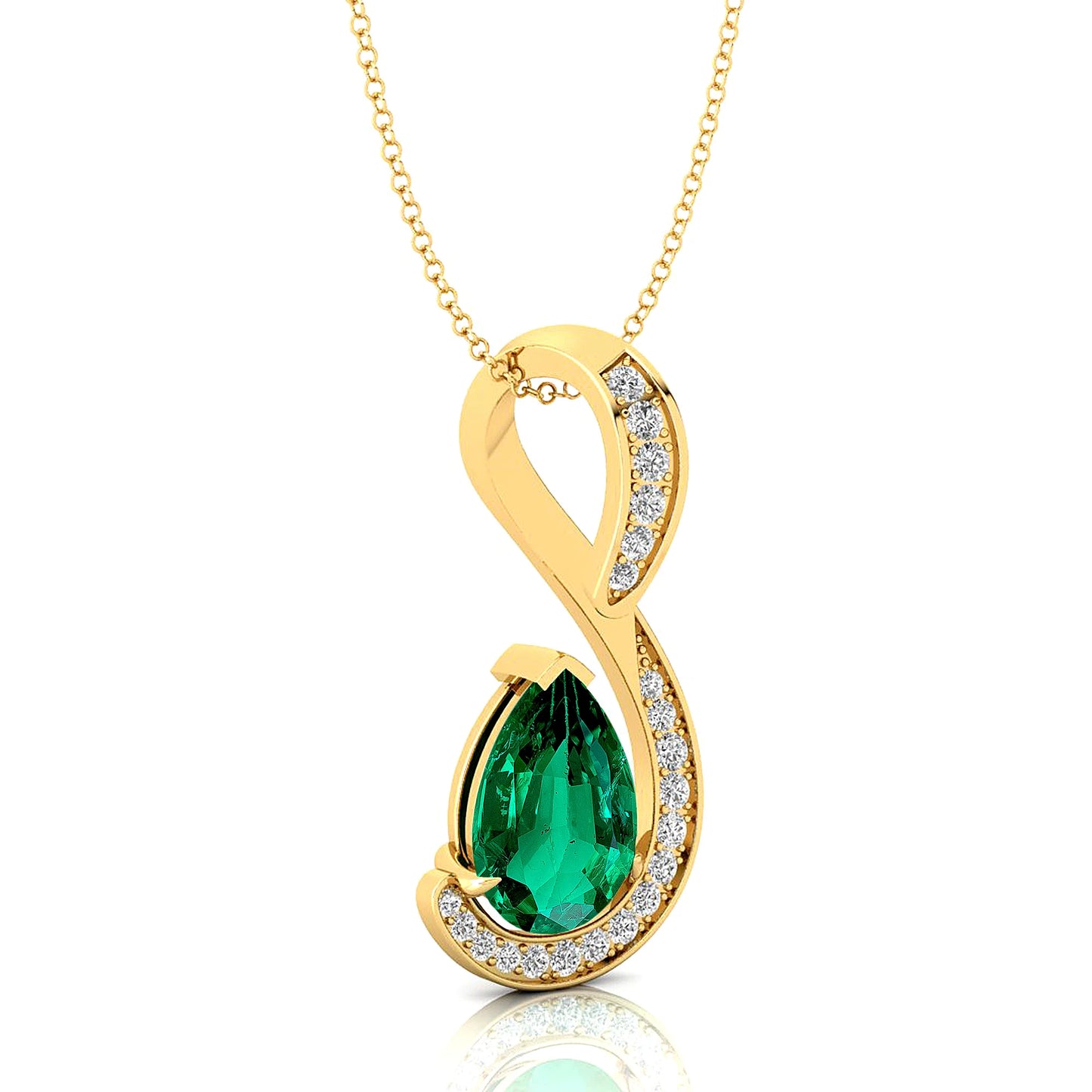 Lab Grown Green Emerald Genuine White Diamond Teardrop Pendant Necklace 14k Solid Gold Cute Delicate Fine Women's Gift Jewelry