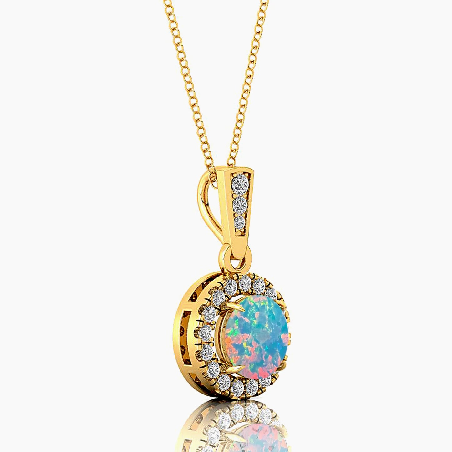 Brilliant Cut Ethiopian Opal Natural Luxurious 14k Rose Gold Rhodium Plated Cute Charm Pendant Necklace
