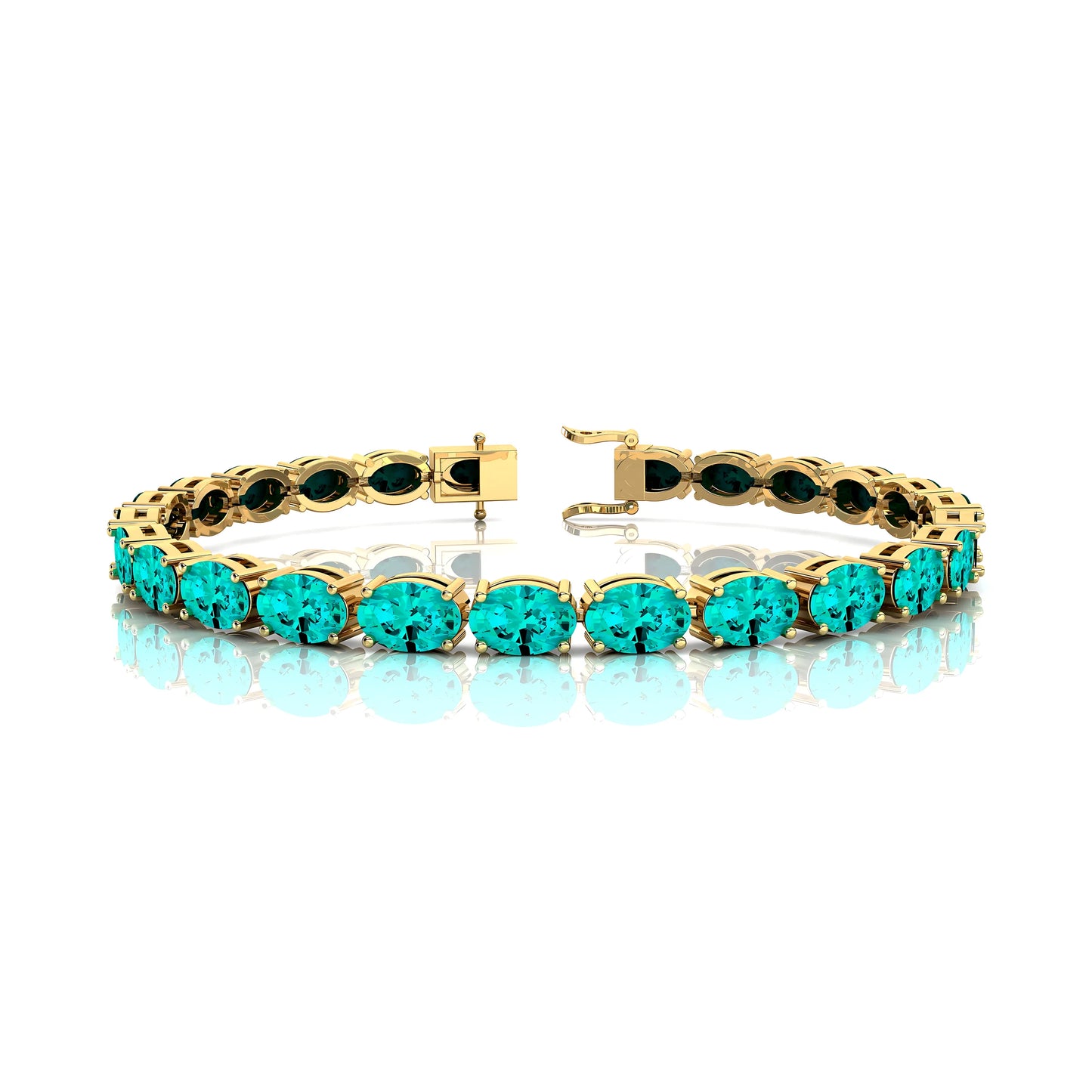 14kt 18K Gold Oval Cut Lab Paraiba Tourmaline Gemstone Tennis Chain Bracelet Custom New Fine Jewelry Prong Set Infinity Design