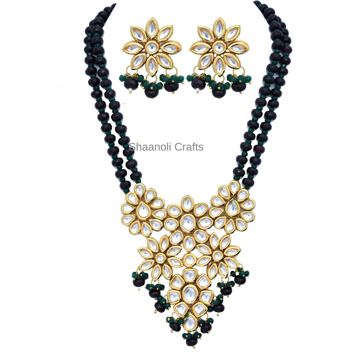 Handcrafted Wedding Gift Set Pouch Kundan Chokar Necklace Earrings with Adjustable Rings for Engagement and Anniversary Wear