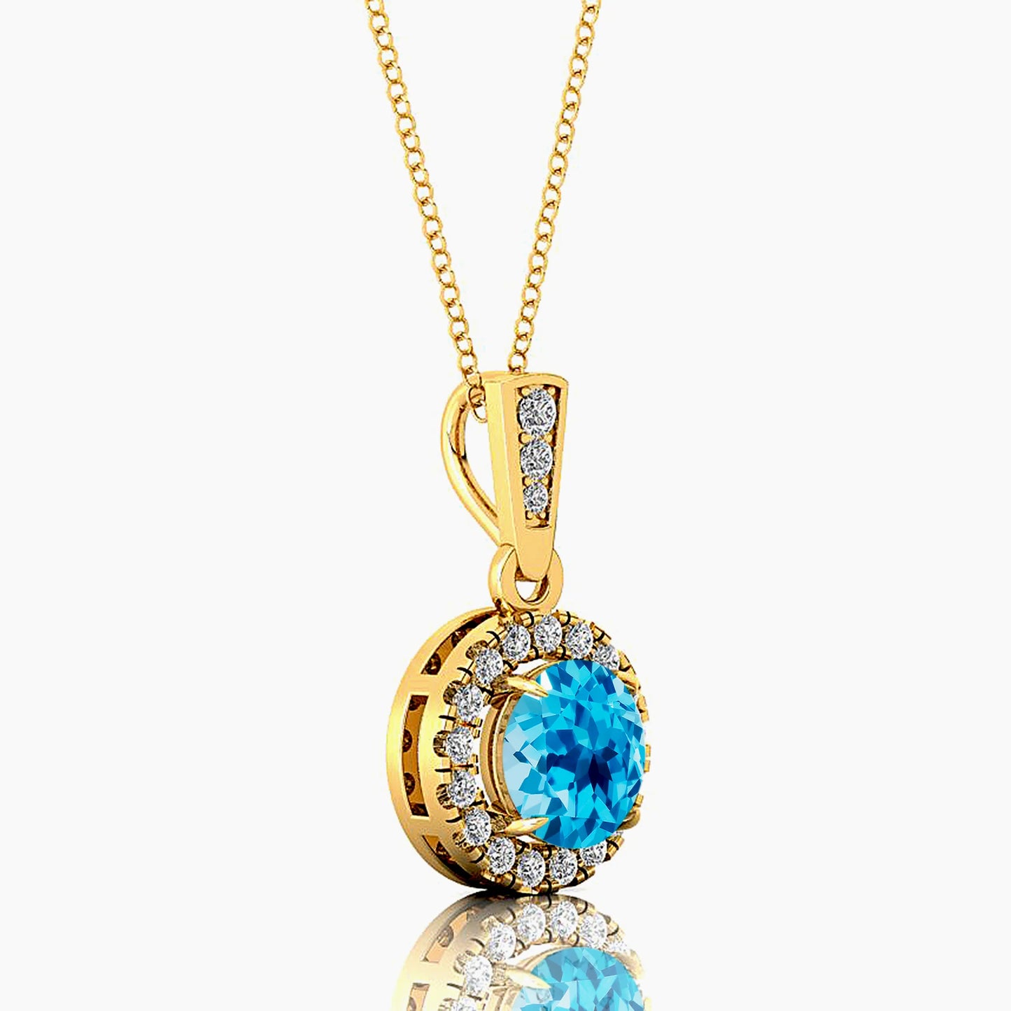 18Kt Solid Gold Cute Rhodium Plated Natural for Blue Topaz Pendant Necklace Real Diamond Women's All Occasion Gift OEM ODM