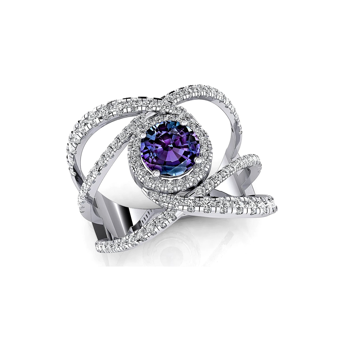 18k Solid Gold Rings Lab Grown Alexandrite Gemstone With Natural Diamonds Classic Wedding Rings Fine Bridal Halo Jewelry Gift