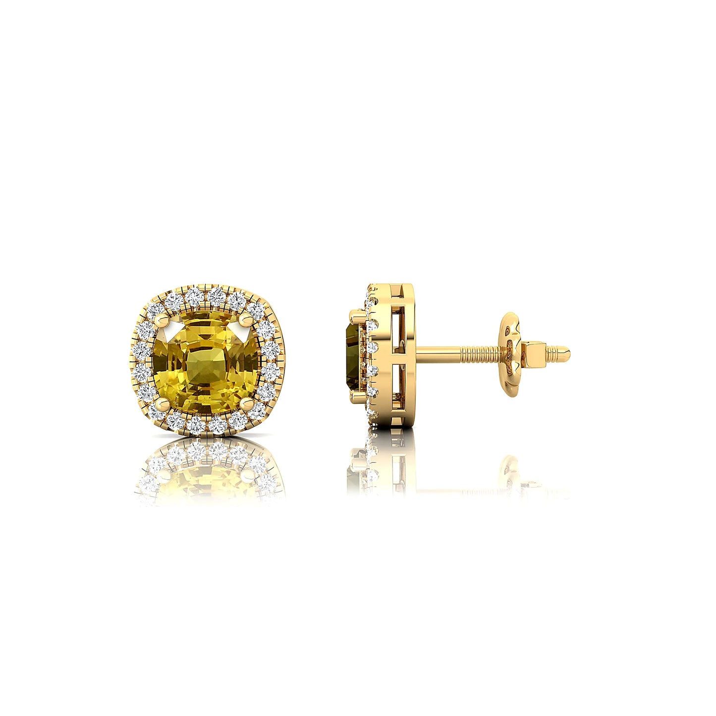 Lab Yellow Sapphire Gemstone Diamond Studs Earrings With Natural Diamonds Earrings Rhodium Plated Cute Wedding Jewelry Gift