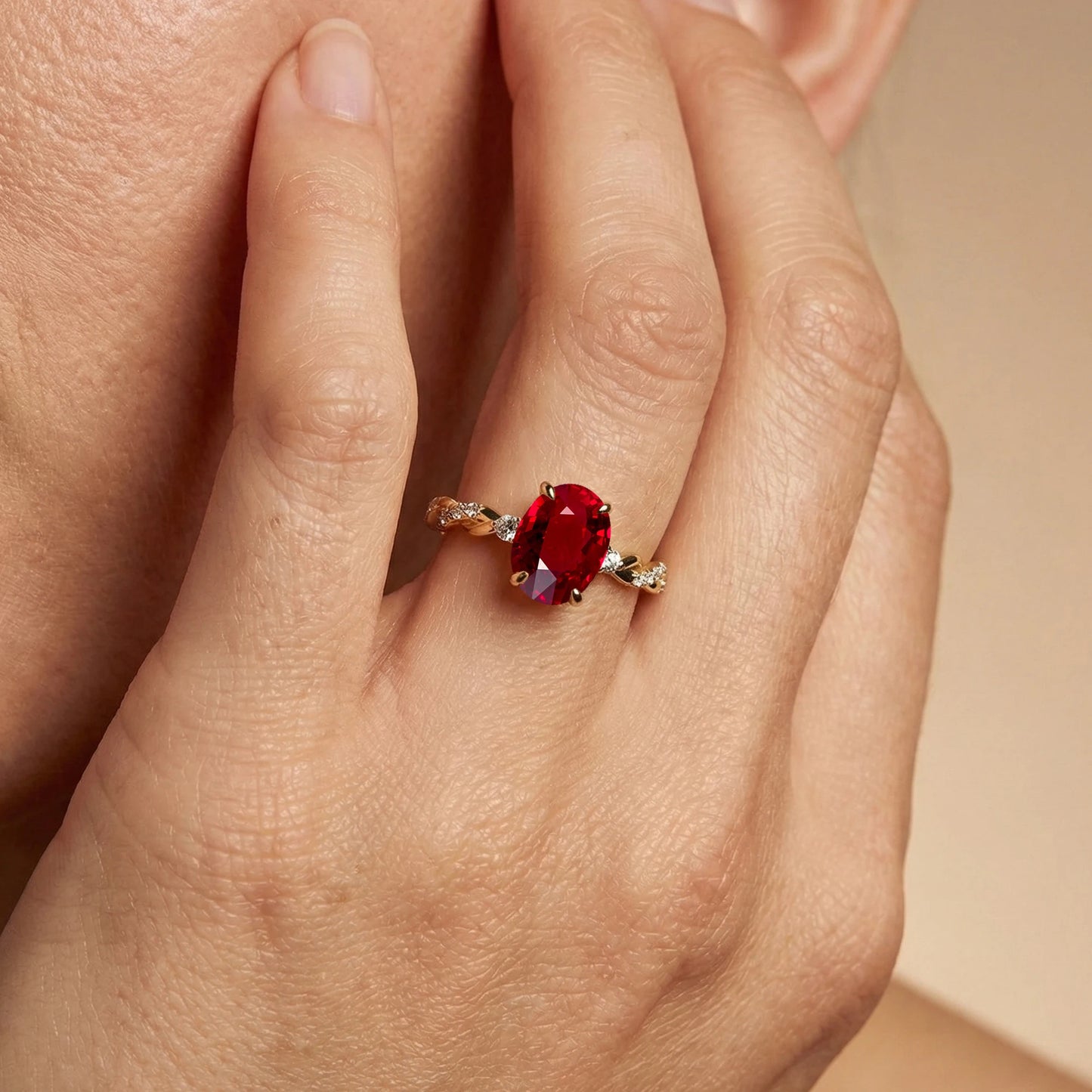 Flawless Design July Birthstone Lab Grown Ruby Gemstone Dainty Rings 18k Solid Gold Rhodium Plated Classic Wedding Style 0.17