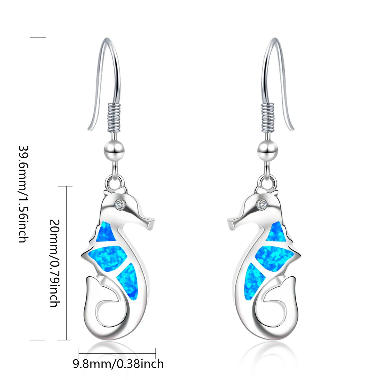 Trendy Dainty Brass Opal Seahorse Pendant Earrings Cute Minimalist  Gift Jewelry Bulk Supply for Women