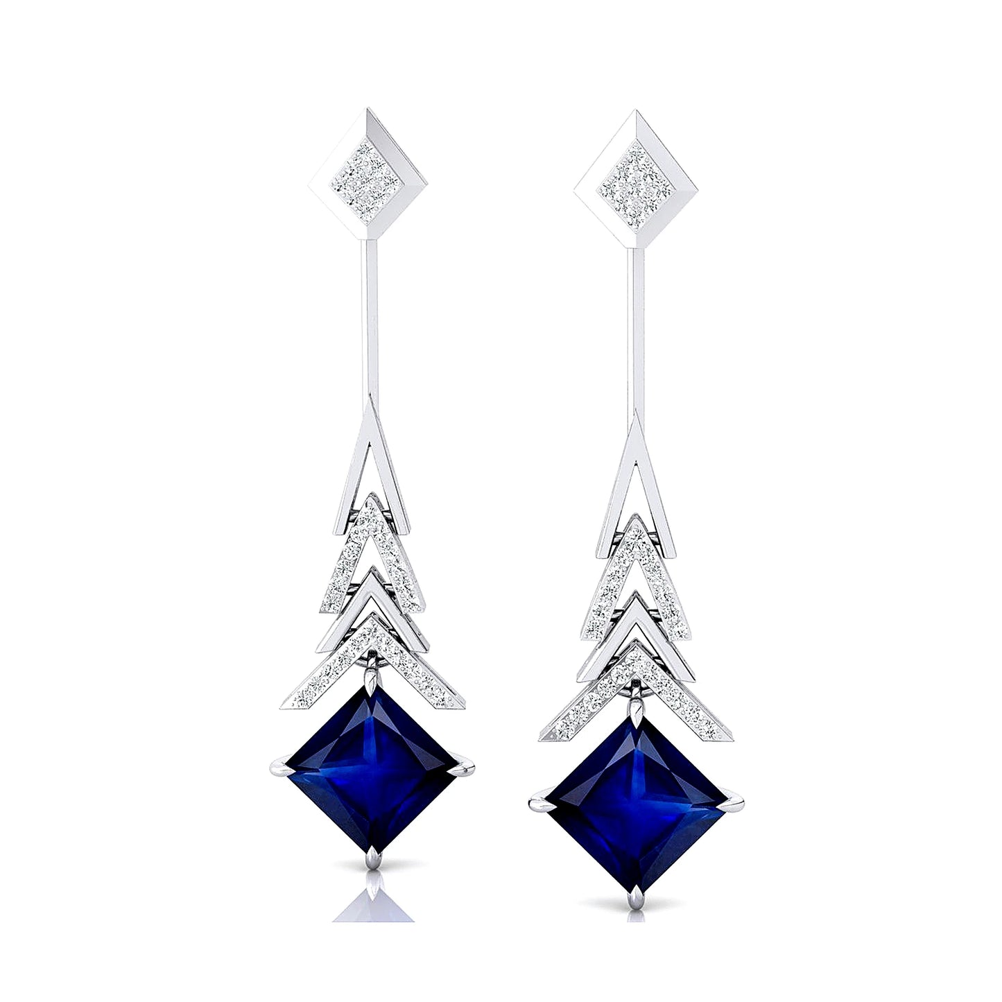 Trending Lab Grown Blue Sapphire Diamond Drop Earrings 18K Fine White Gold Rhodium Plated Wedding Gemstone Fashion Jewelry