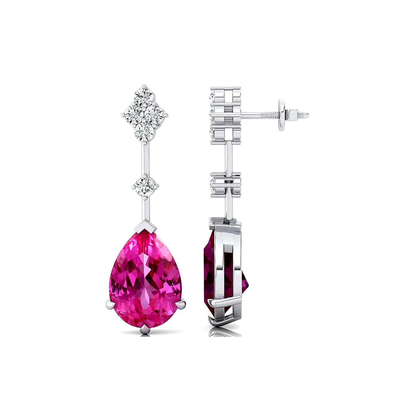 18k Solid Gold Fine Jewelry Pear Cut Lab Grown Pink Sapphire Gemstone & Real Diamonds Earrings Rhodium Plated Jewelry For Wife