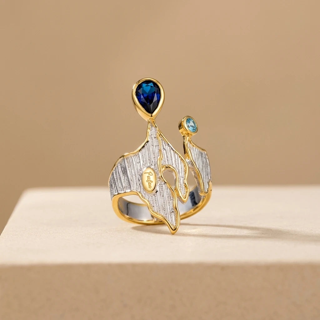 Crown Design 925 Sterling Silver Ring With Blue Glass