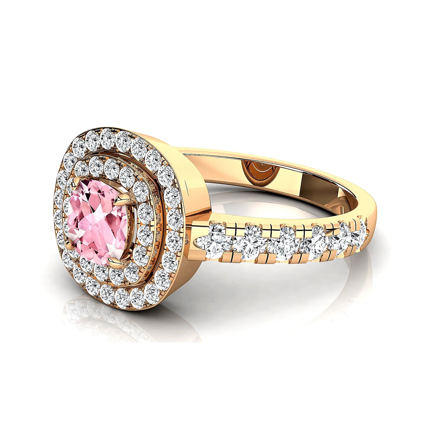 18K Solid Gold Rhodium Plated Cluster Halo Rings with Natural Morganite Gemstone and Real Diamonds Statement Wedding Fine Ring