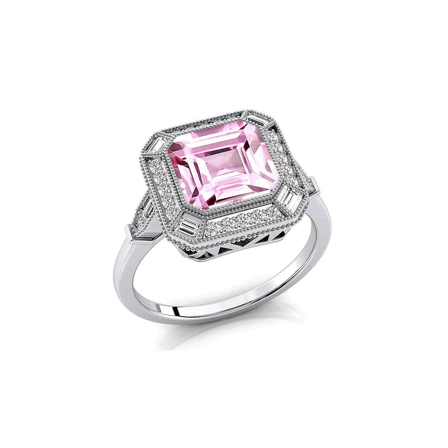 18k Solid Gold Engagement Rings Natural Morganite Gemstone Real Diamonds Wedding Gift Rhodium Plated Solitaire Halo Ring For Her