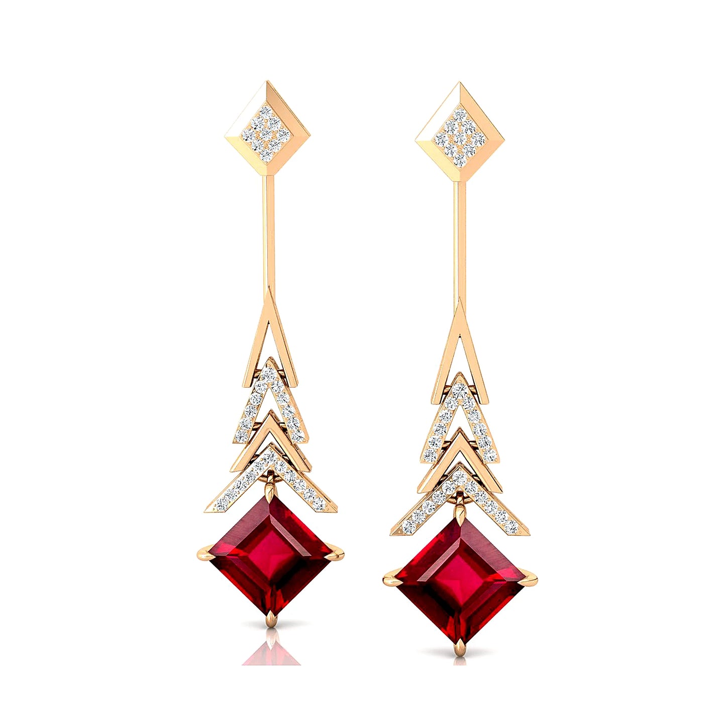 18kt Solid Gold Cute Lab Grown Ruby Gemstone & Real Diamond Dangle Drop Earring for Wedding Party & Gift Direct Factory Supplier