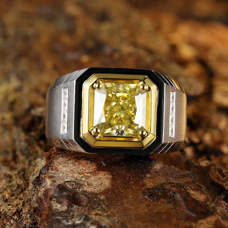 Gemfiori Anster Moissanite Diamonds and Ring S925 Sterling Silver Radiant Cut White Moissanite Diamond Men Ring
