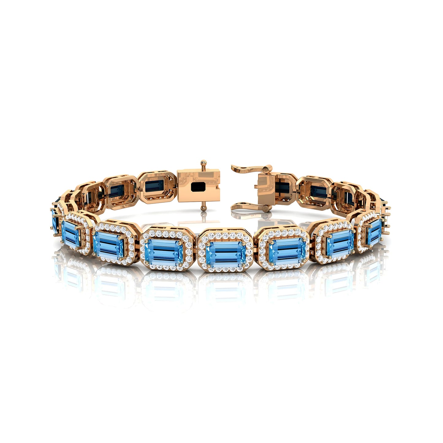 Luxurious 18K Gold Natural Aquamarine Gem Stones & Diamond Tennis Bracelet 7 Inches Customized Tennis Bracelet for Women Men