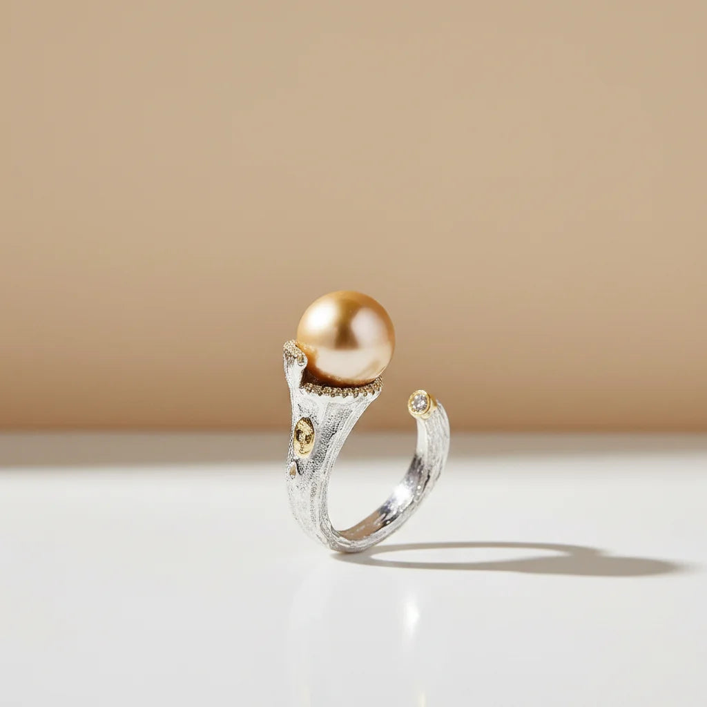 Golden Shell Pearl Setting 925 Sterling Silver Gold Plated Ring