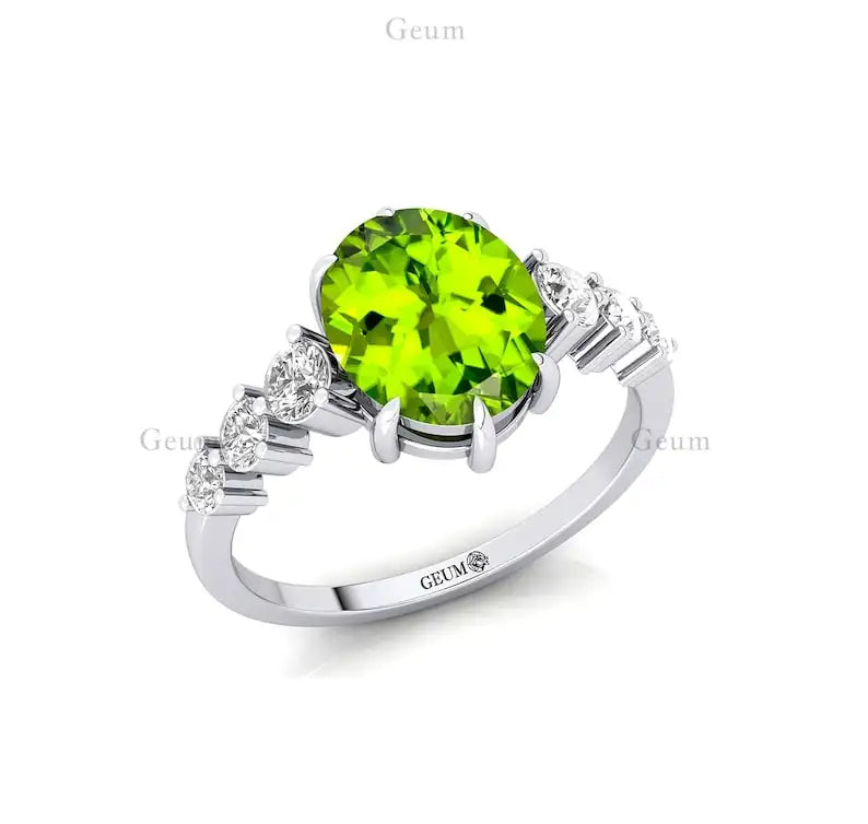Natural Diamond Round Cut Peridot Gemstone Wedding Ring Solid 14k Pure Gold Handmade Gift Beloved Fine Jewelry Supplier OEM