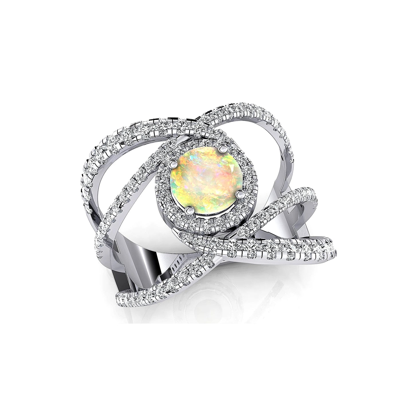 Ethiopian Opal Gemstone Ring 18K Solid Gold Rhodium Diamonds Customizable Bridal Jewelry Wedding Party Fashionable Dainty Ring