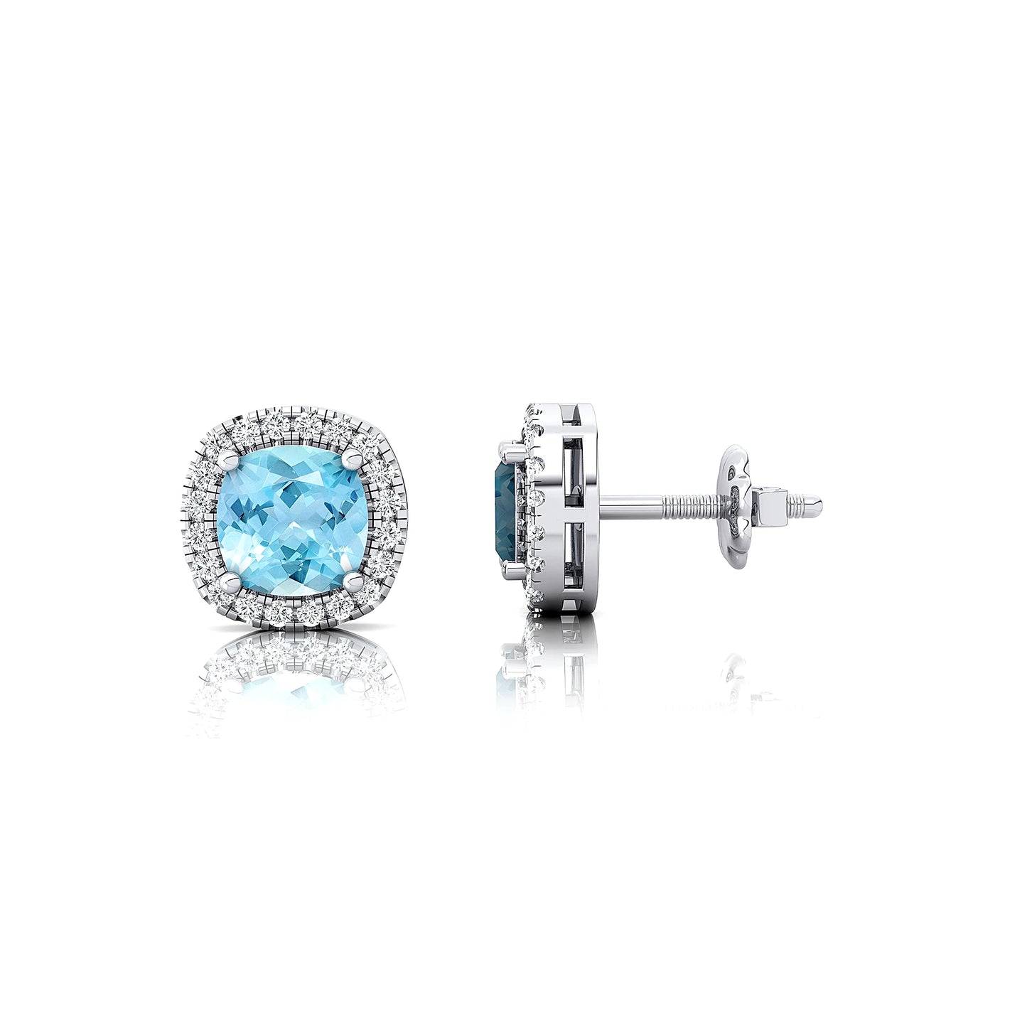 Natural Aquamarine Gemstone & Real Diamonds Stud Halo Earrings For Women 18k Solid Gold Fine Anniversary Gift For Wife ODM OEM