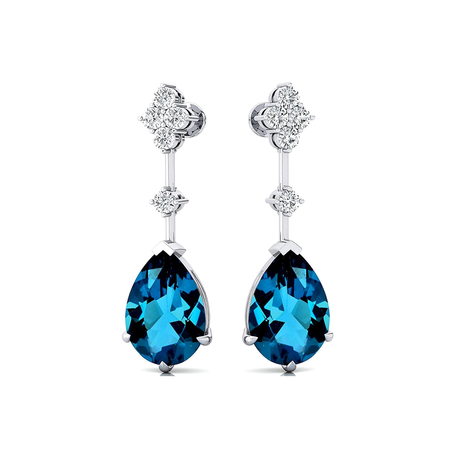 18K Solid Rose White Yellow Gold Stud Earrings Natural London Blue Topaz Gemstone Real Diamonds Cute Party Fine Jewelry Women's