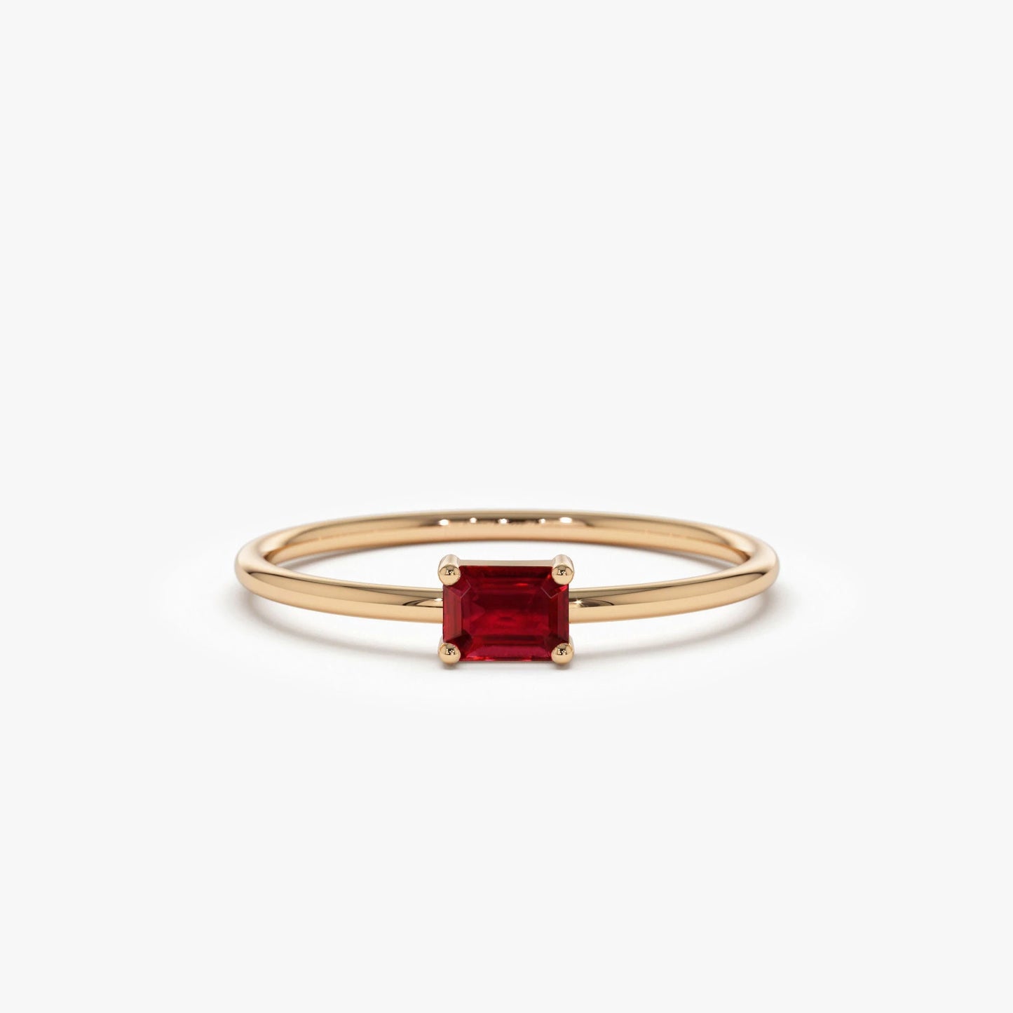 Wholesale Custom Hot Selling 14k Solid Gold Natural Ruby Ring 5 x 4 MM Octagon Cut Ruby Gemstone Simple Design Rings for Women