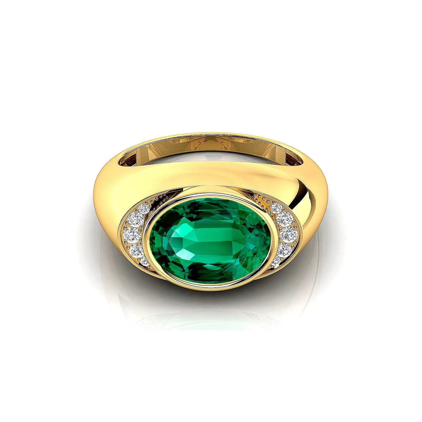 Exquisite 18K Solid Gold Classic Wedding Rings with Oval Cut Lab Grown Emerald and Real White Diamonds Rhodium Plated Ring Gift