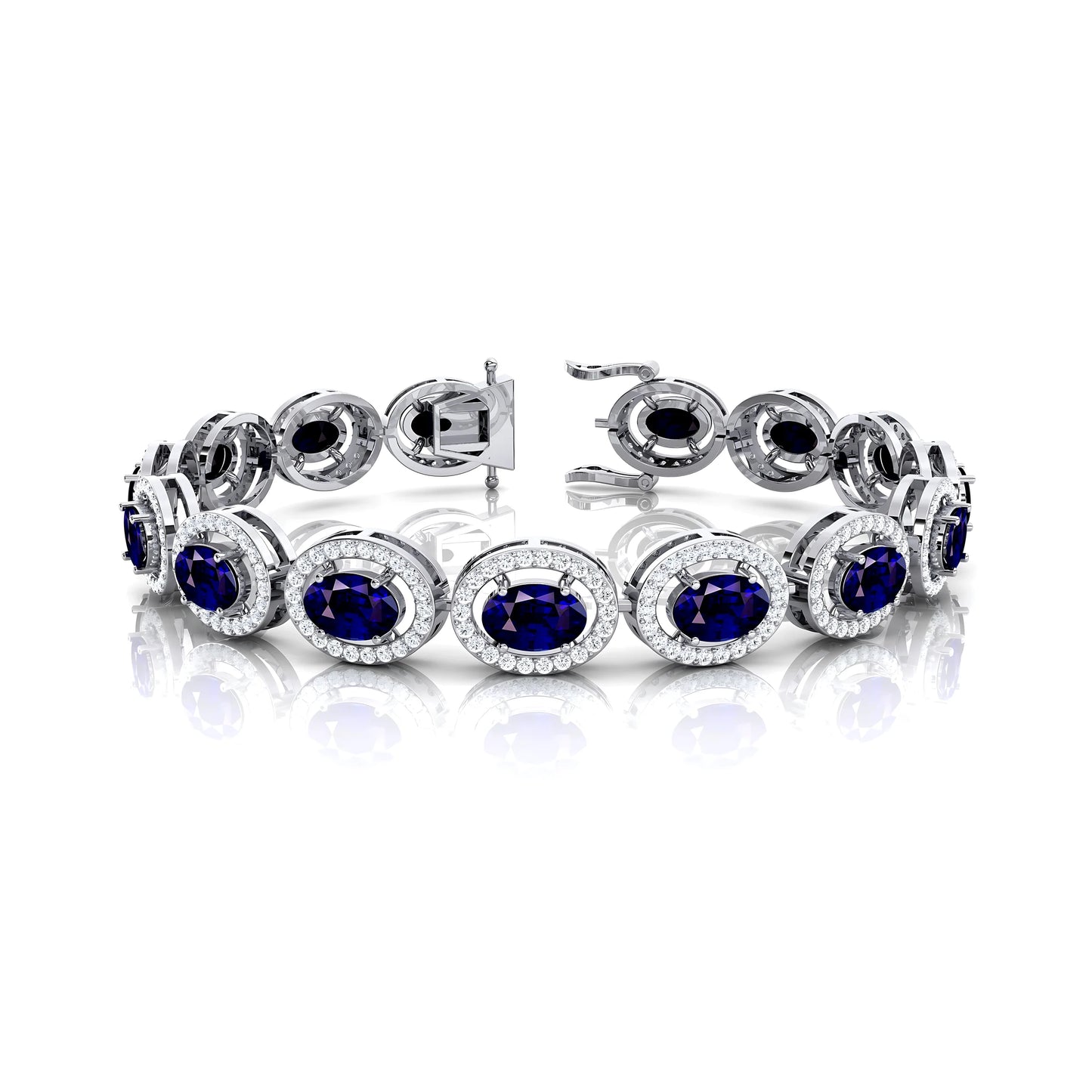 14k Pure Gold Gemstone Blue Sapphire And Diamond Tennis Chain Bracelets Fine Jewelry 2025 Blue Sapphire Cluster Tennis Bracelet