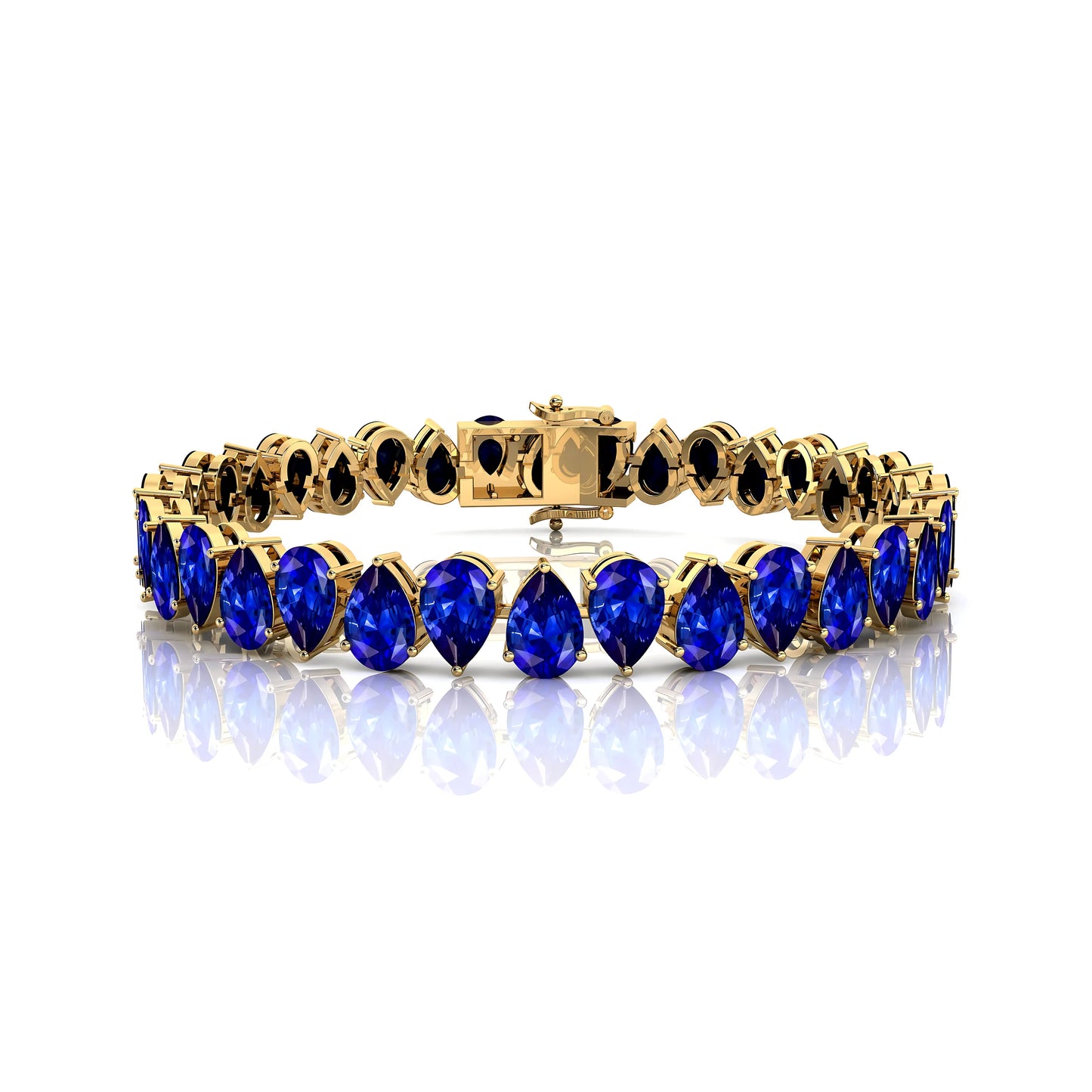 Trendy 14K/18K Solid Gold Natural blue Sapphire Dainty Elegant Tennis Bracelet Fine Jewelry Pear Blue Sapphire Tennis Bracelets