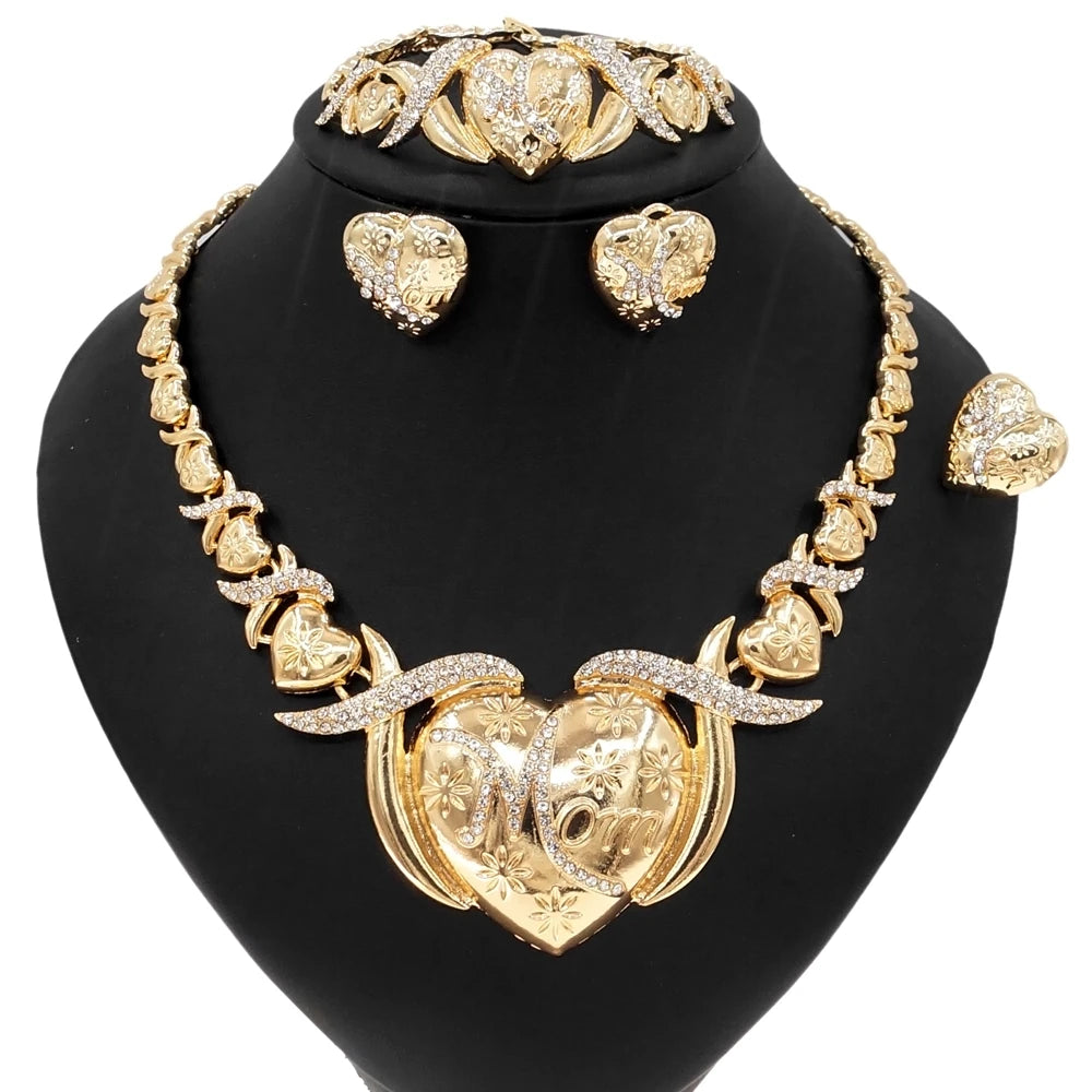 Zhuerrui Very Big Heart Mom Xoxo I Love You Jewelry Sets Bridal Women Party Luxury Gold Color Jewelry Sets Mother's Gift Z0051