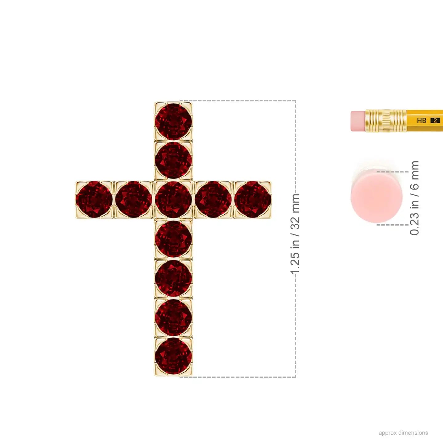 2.66G 14k Solid Gold Flat Prong-Set 2MM 0.5Ctw Natural Red Ruby Multi Gemstone Cross Pendant Christian Religious Cross Pendant