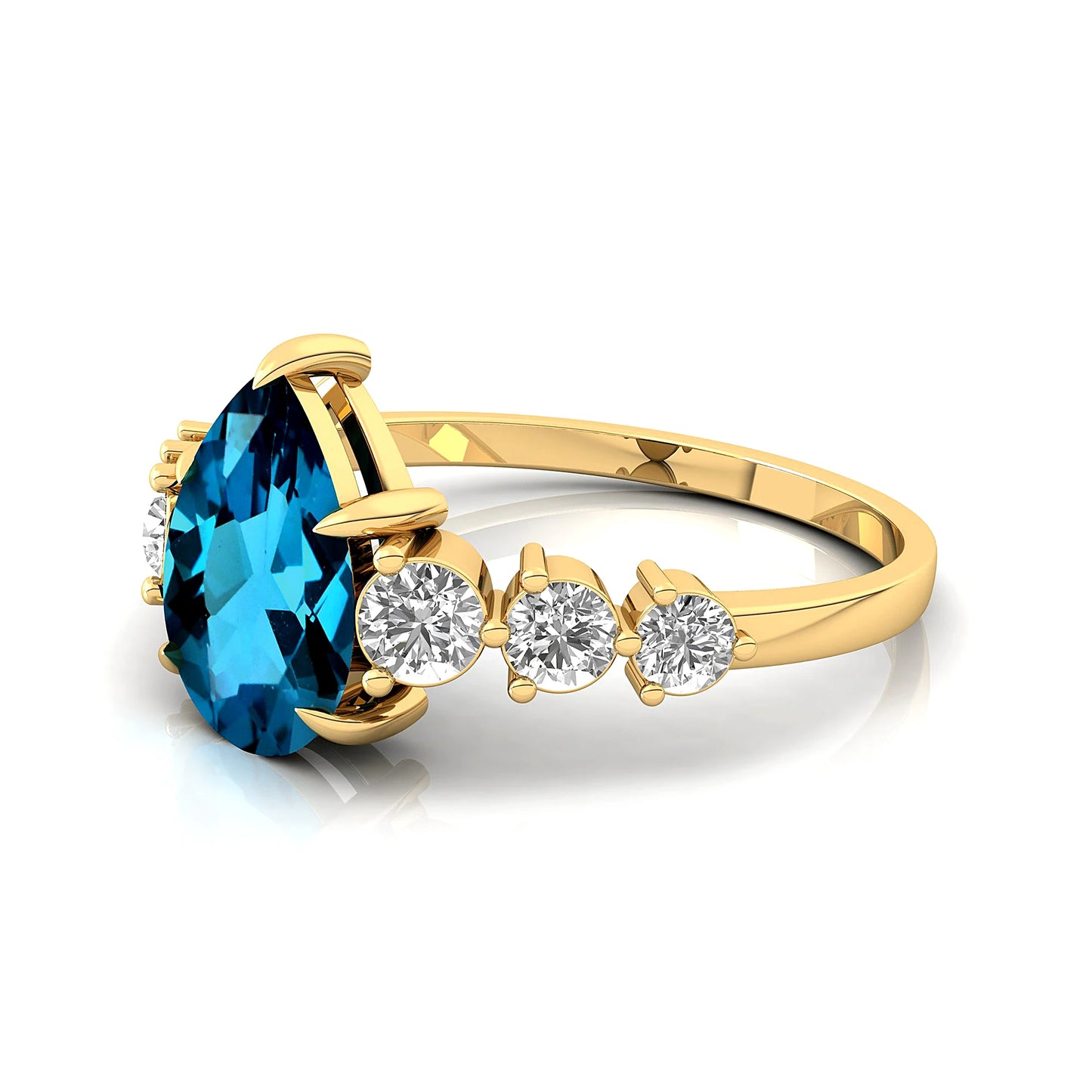 Wholesale Engagement Wedding Minimalist Classic Jewelry 18k Solid Gold Bridal Ring Adorned Natural London Blue Topaz Gemstone
