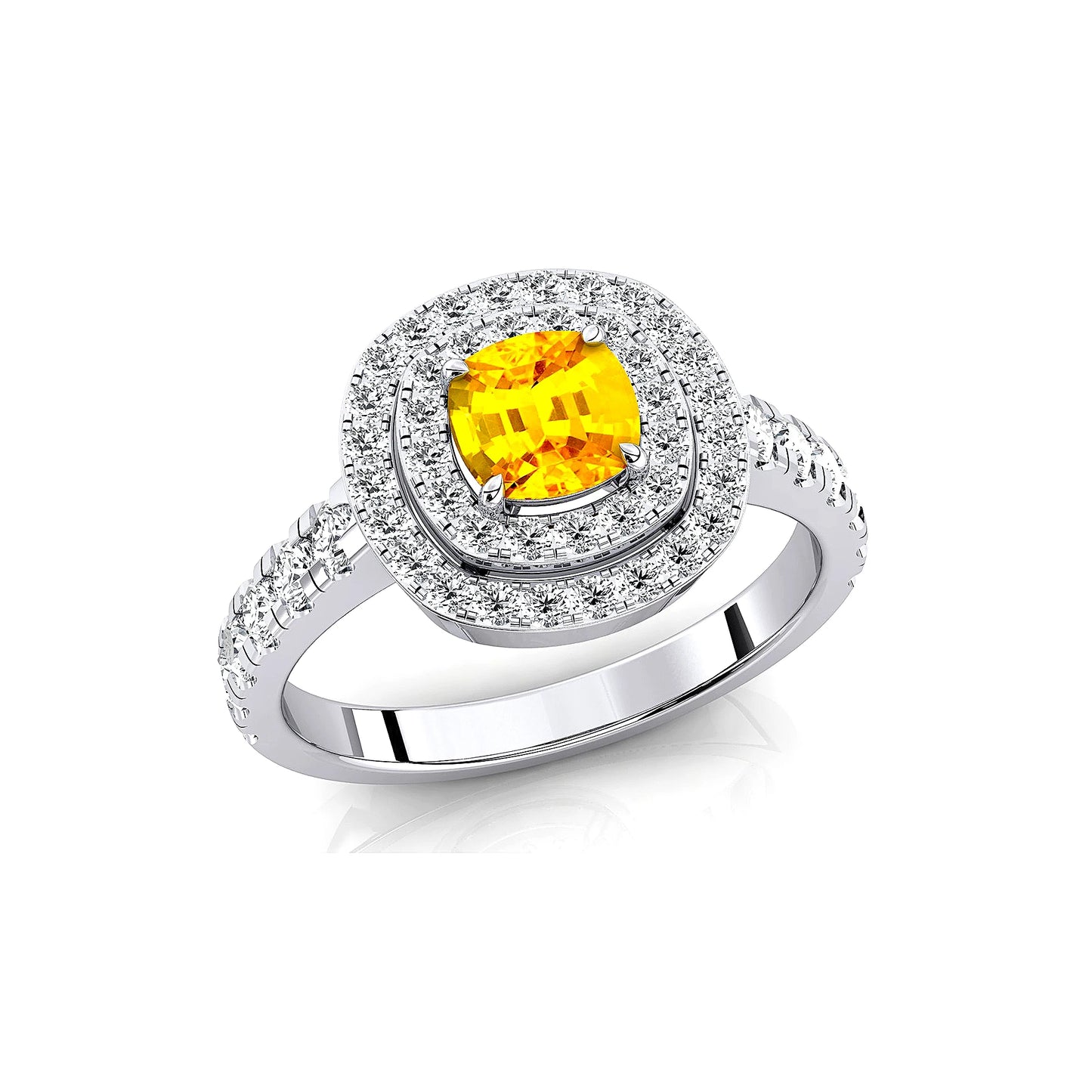 18K Pure Gold Lab Grown Yellow Sapphire Stone and Natural Diamonds Classic Engagement Double Halo Ring Wedding Fine Ring Jewelry