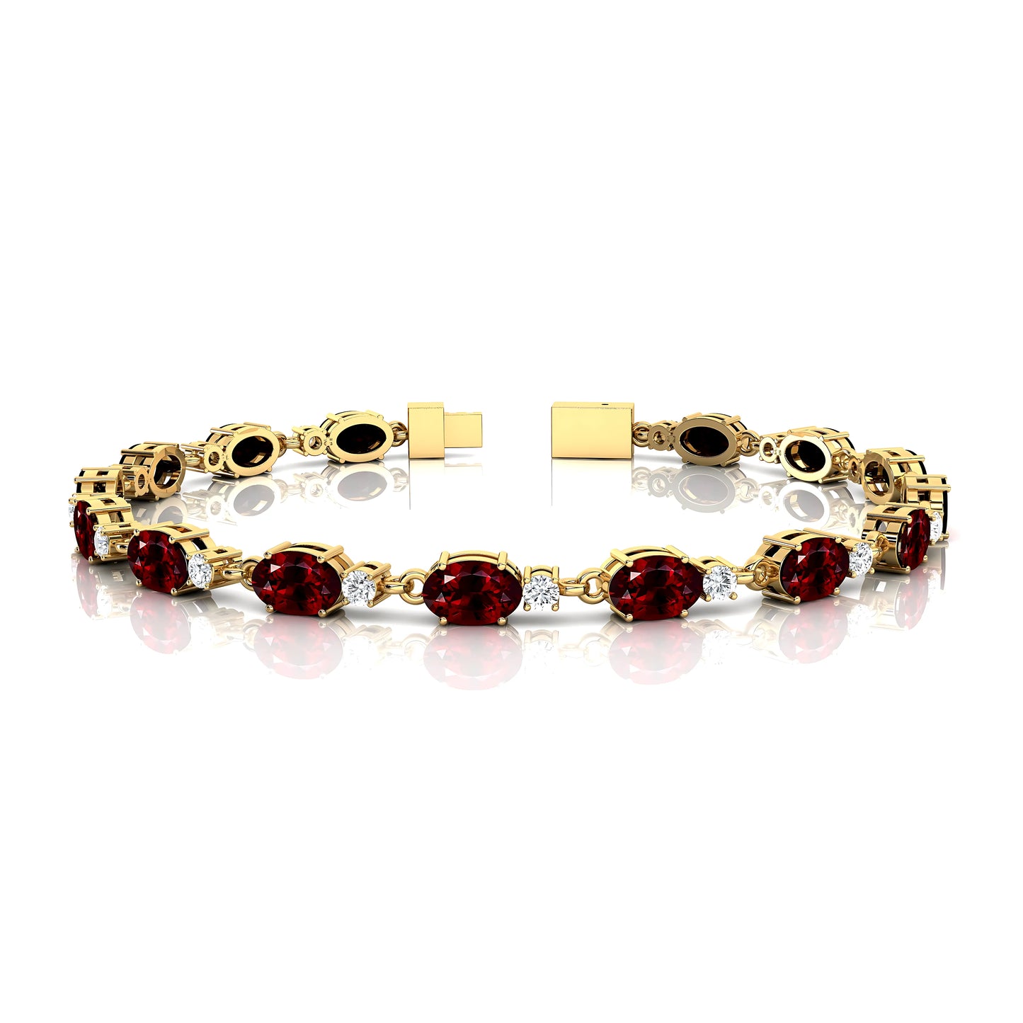 14k Solid Gold Customize Prong Setting Natural Diamond With Red Garnet Tennis Bracelet For Women Oval Gemstone Tennis Bracelet