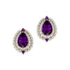 Solid 18k Gold Natural Amethyst Gemstone Diamond Cute Rhodium Plated Luxurious Design Women's Trendy Halo Ear studs For Women