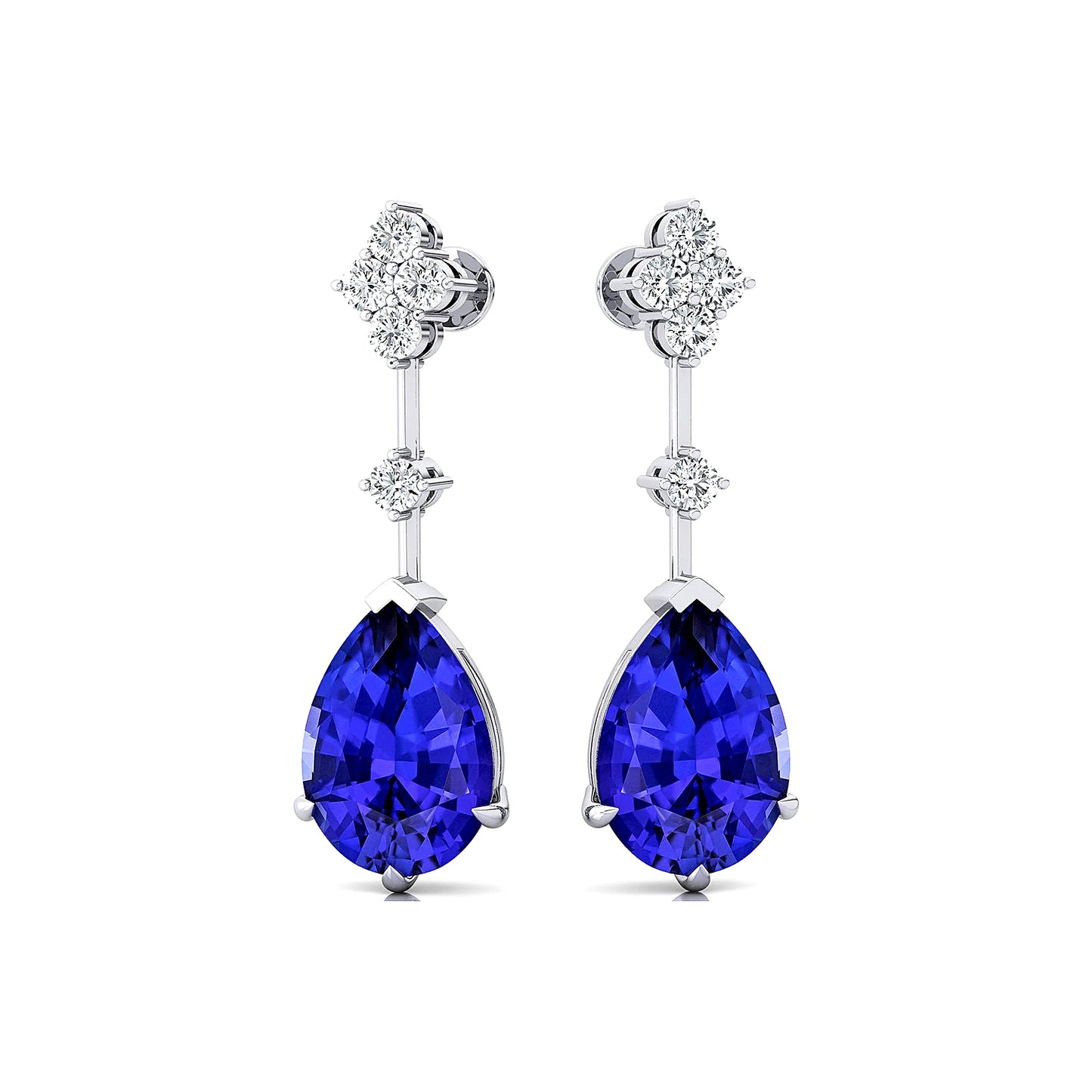 100% Genuine Natural Tanzanite & Diamonds Cute Rhodium Plated 18k Solid Gold Earrings Luxurious Bridal Jewelry For Wedding Gift