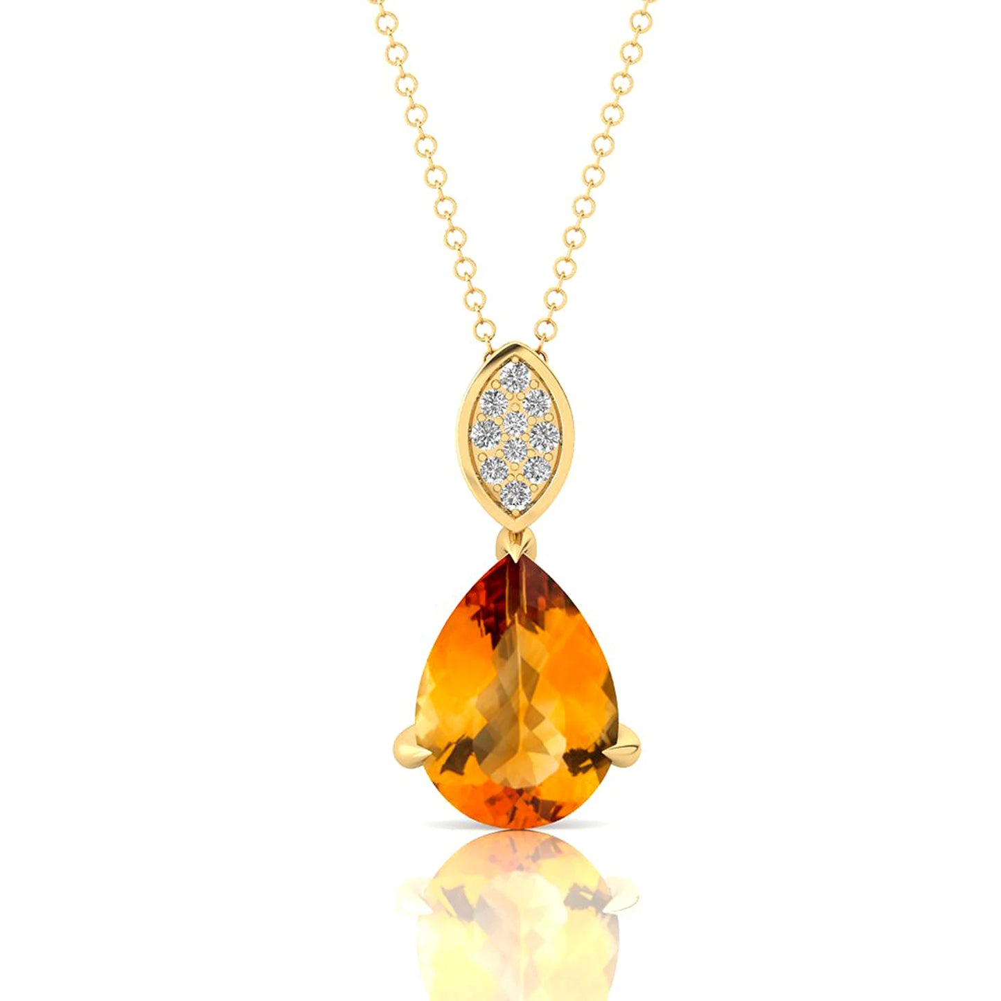 100% Natural Citrine Gemstone Cute Design Tear Drop Pendants Solid Gold Rhodium Plated Prong Set Wholesale Diamond Necklace