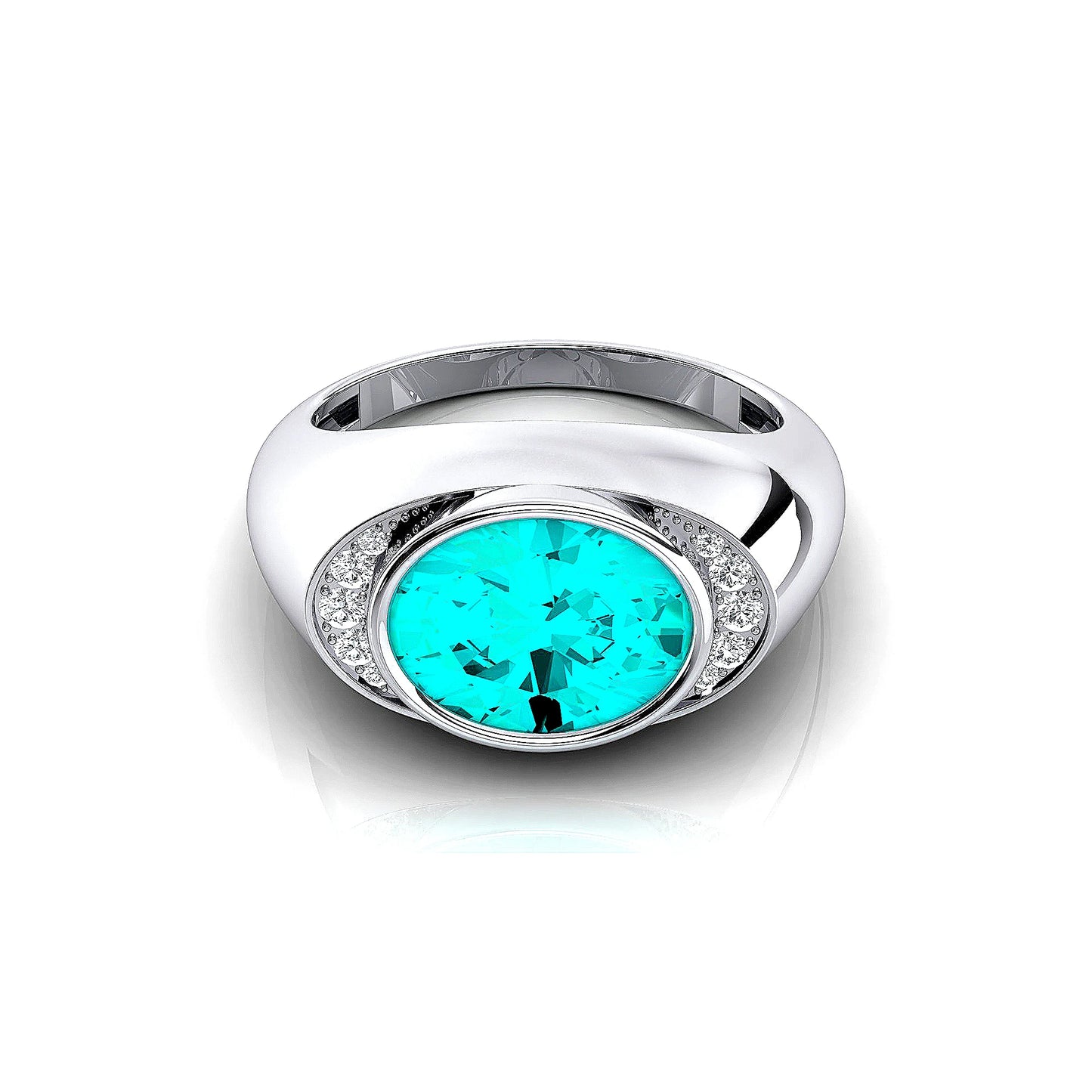Luxurious Wedding 18k Solid Gold Rhodium Plated Signet Ring Studded Real Diamonds and Lab grown Paraiba Tourmaline Gemstone