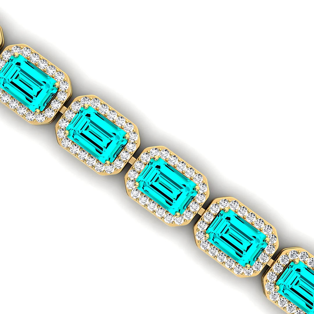 14k Pure Gold 2.2mm Lab Grown Paraiba Tourmaline Gemstone With Diamond Tennis Bracelets Classic Handmade Unisex Diamond Bracelet