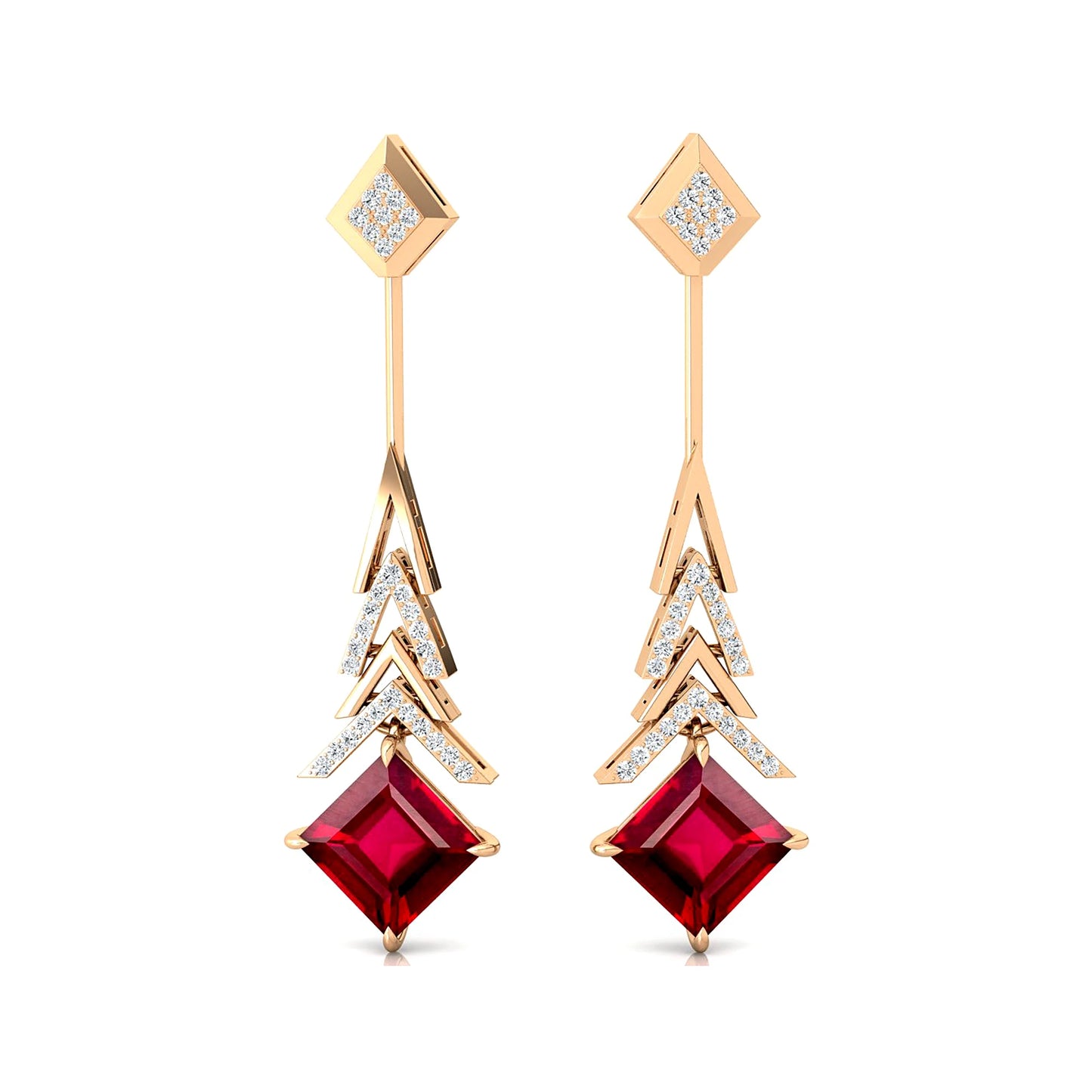 18kt Solid Gold Cute Lab Grown Ruby Gemstone & Real Diamond Dangle Drop Earring for Wedding Party & Gift Direct Factory Supplier