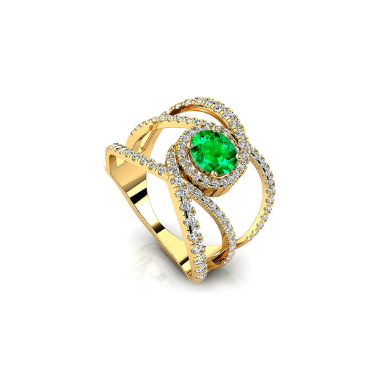18Kt Solid Gold Luxurious Engagement Rings Lab Grown Emerald Gemstone Natural White Diamonds Halo Solitaire Ring Gift For Her