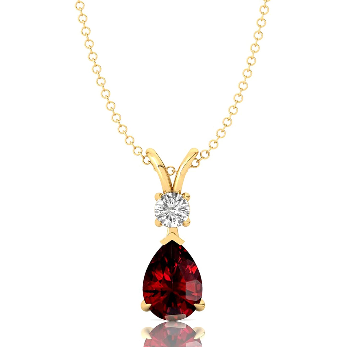 Diamond With Pear Shaped Red Garnet 14k Solid Gold Teardrop Pendant Prong Setting Halo Solitaire Pendants Necklace Fine Jewelry
