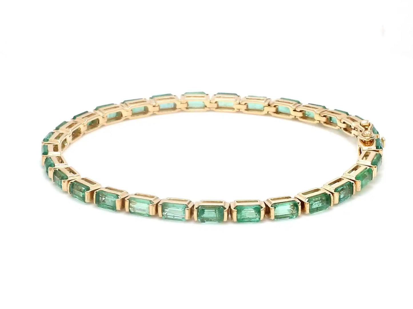 14k Pure Gold Octagon Cut Green Emerald Gemstone Tennis Bracelet-Birthstone Fine Jewelry Unisex Gift & Party Fashionable Bar Set