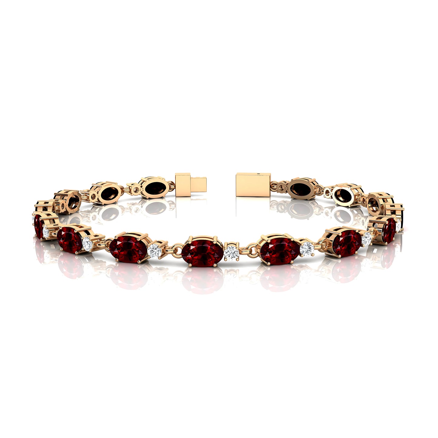 14k Solid Gold Customize Prong Setting Natural Diamond With Red Garnet Tennis Bracelet For Women Oval Gemstone Tennis Bracelet
