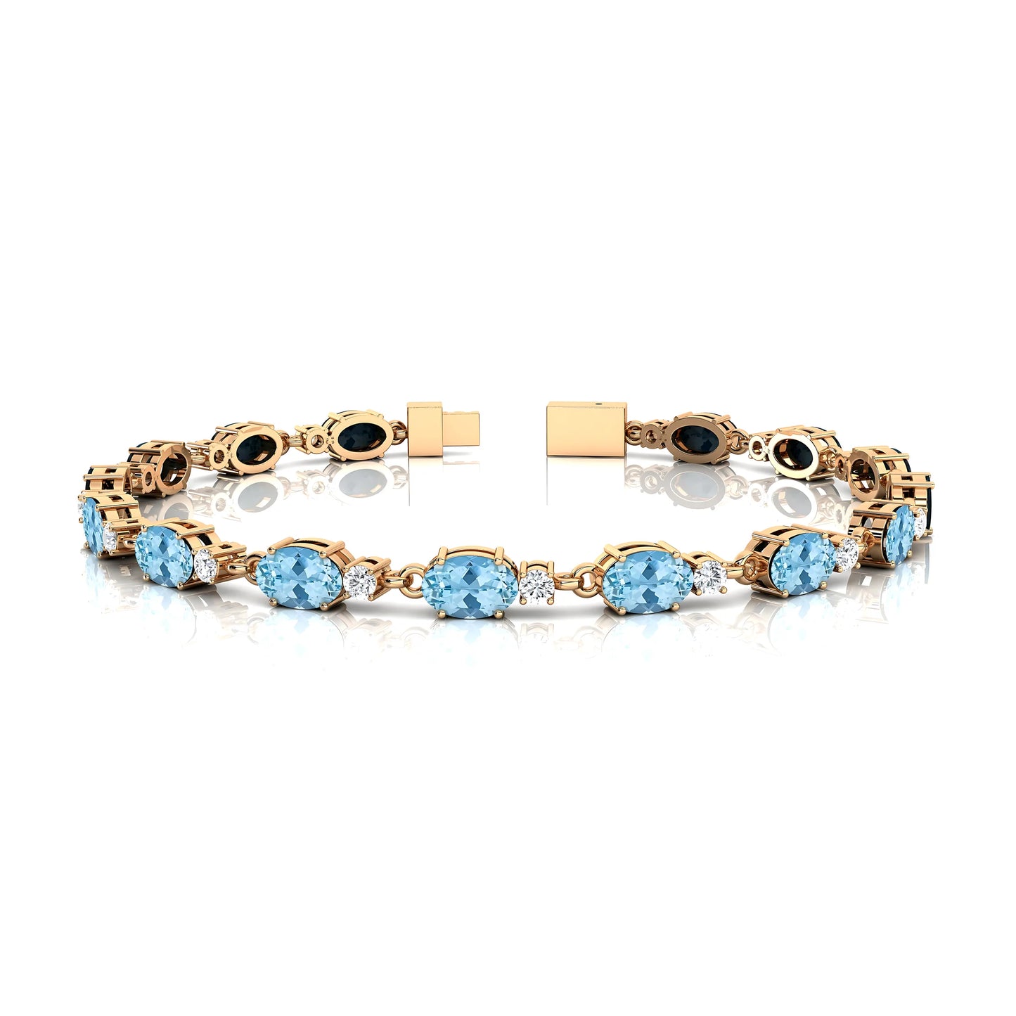 Latest Trendy Style Custom Natural Aquamarine Gemstone & Real Diamond Tennis Bracelet 14K Solid Gold Fine Jewelry Gift for Her