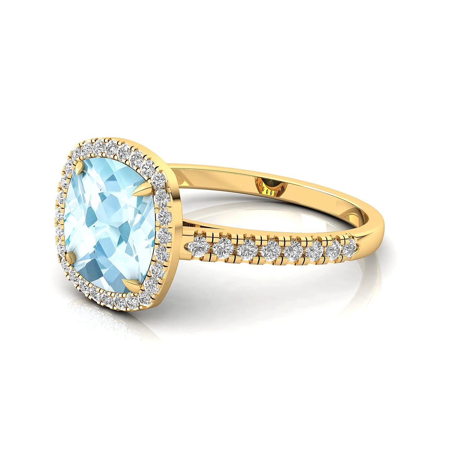 14k Solid Gold Cushion Cut Aquamarine March Birthstone Wedding Bridal Party Fashion Ring for Women Classic Fine Jewelry