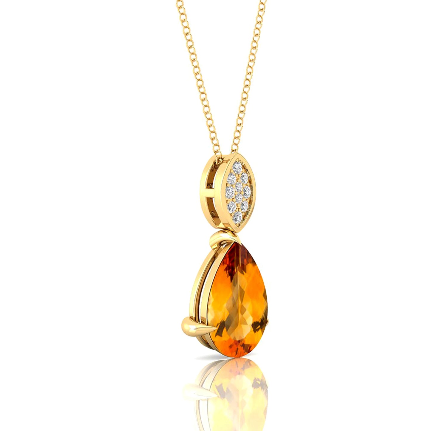 100% Natural Citrine Gemstone Cute Design Tear Drop Pendants Solid Gold Rhodium Plated Prong Set Wholesale Diamond Necklace