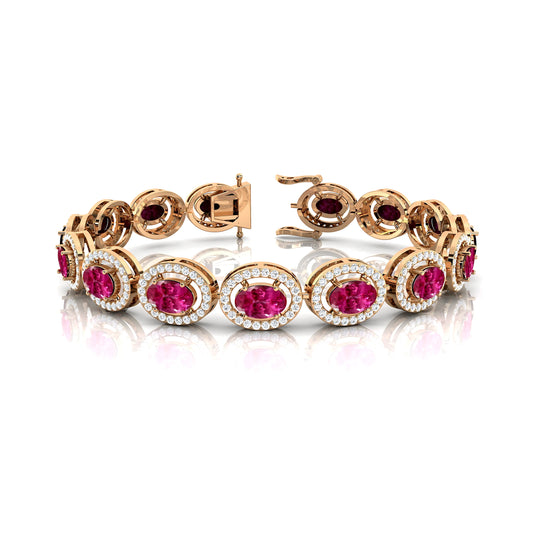 14k Gold Natural Oval Pink Sapphire & Diamond Tennis Bracelet Luxury Elegant Design Bulk Wholesale Fine Jewelry Tennis Bracelets