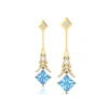 Wedding Party Gift Natural Aquamarine Princess Cut Gemstone Solid Gold Real Diamonds Dangle Drop Earrings Rhodium Plated Jewelry