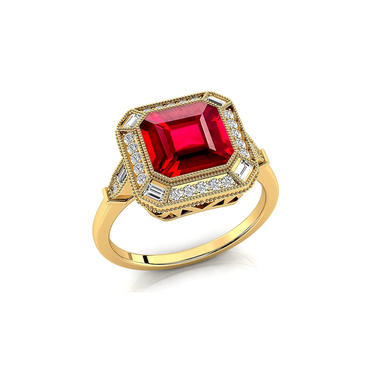 Beautiful Handmade Classic Halo Solitaire Engagement Ring in 18k Solid Gold Lab Ruby Real Diamonds Wedding Gift Rhodium Plated